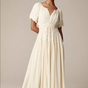 Brand new with tag, j crew Elena puff sleeve dress in crepe de chine white/beige